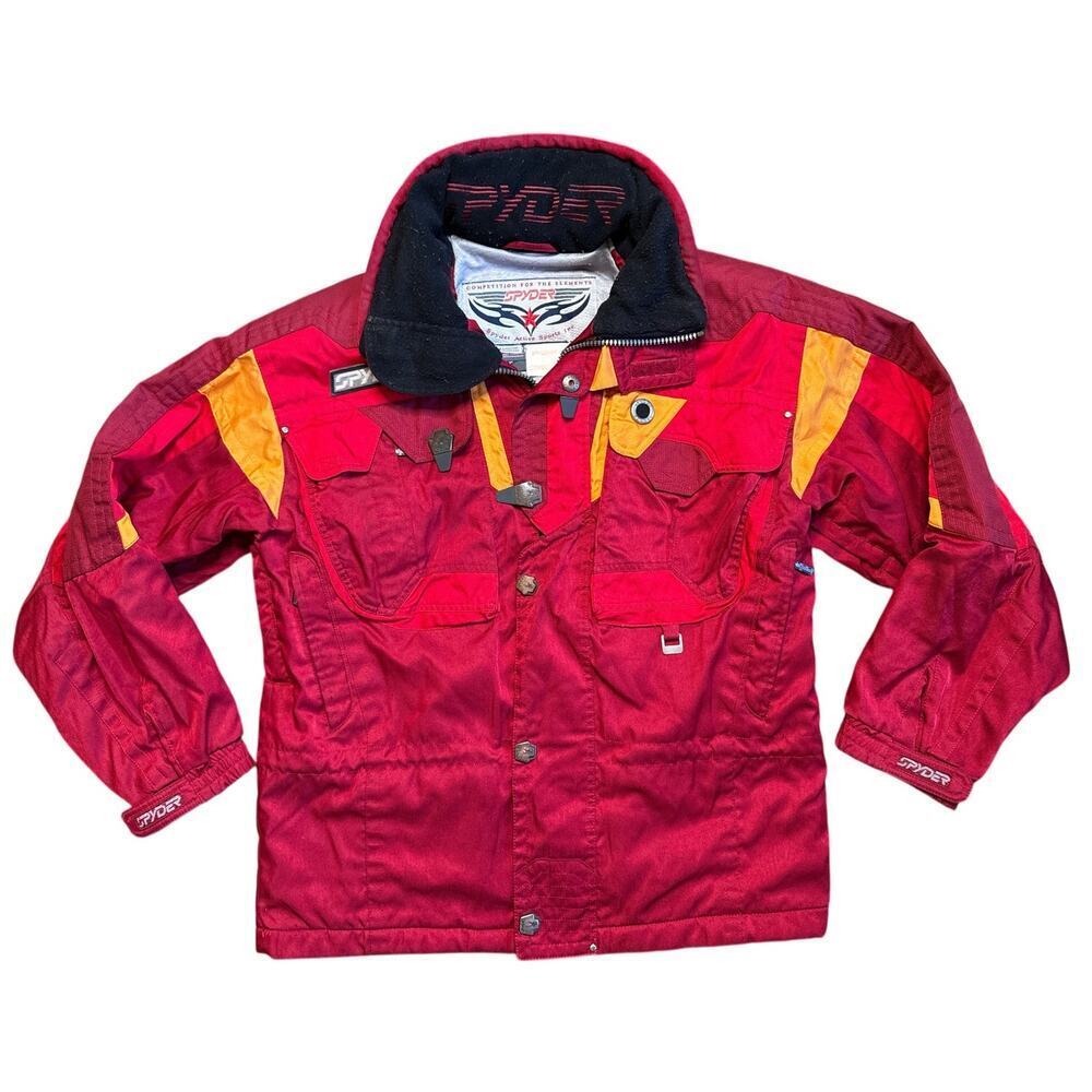 Vintage 1990's Spyder GII Red Yellow Hidden Hood Thinsulate Ski Jacket Size L